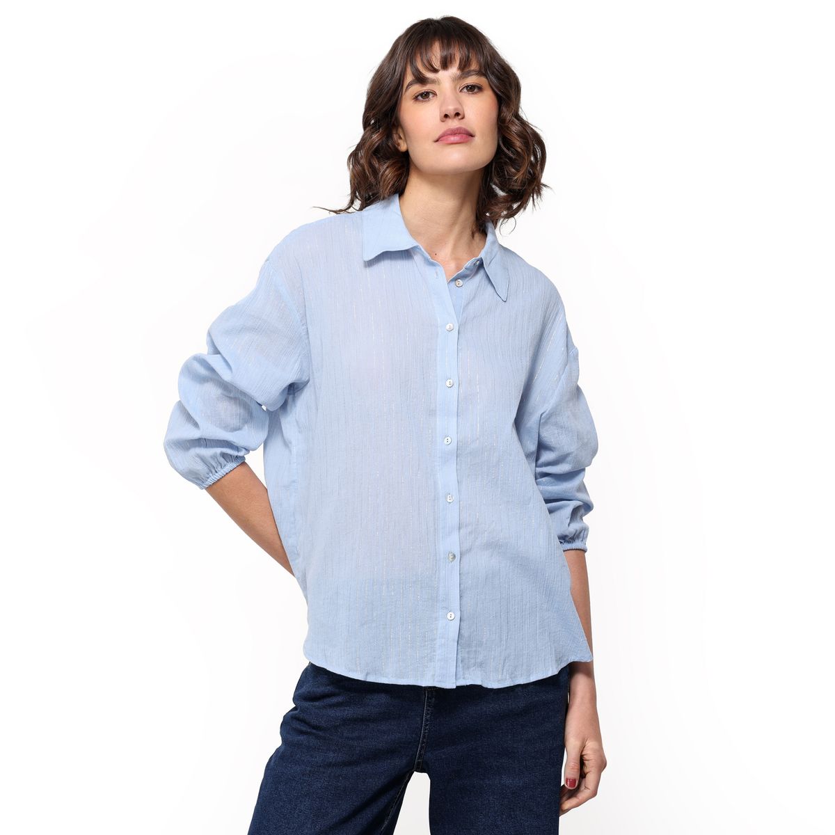 UNIVERSITY CLUB - Camisa Mujer de Rayas Manga larga globo de Algodón University Club