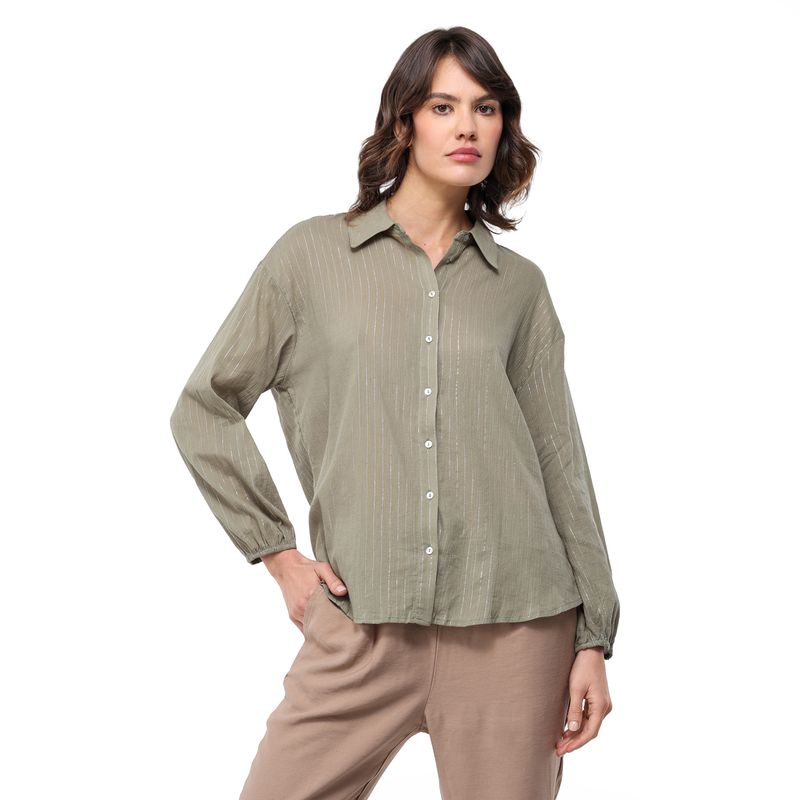 UNIVERSITY CLUB - Camisa Mujer de Rayas Manga larga globo de Algodón University Club