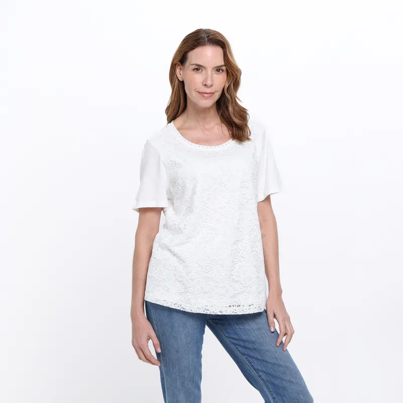 SOUTHLAND - Camisa Mujer con Flores Manga corta de Algodón Southland
