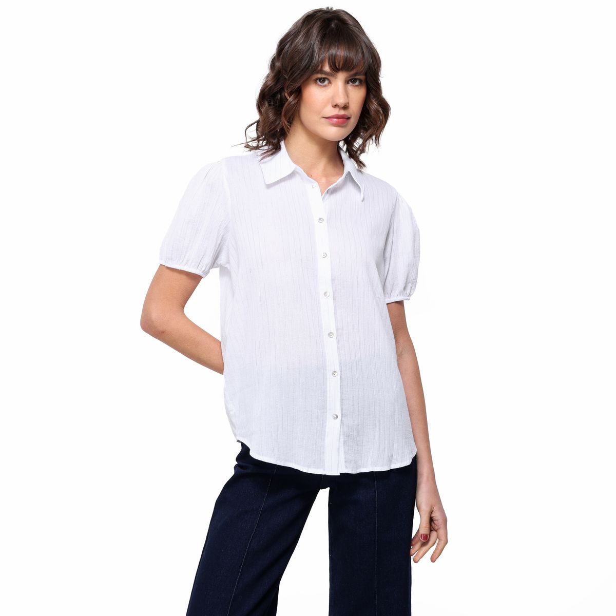 UNIVERSITY CLUB - Camisa Mujer de Rayas Manga corta globo de Algodón University Club