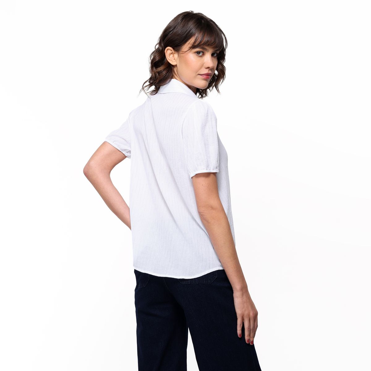 UNIVERSITY CLUB - Camisa Mujer de Rayas Manga corta globo de Algodón University Club