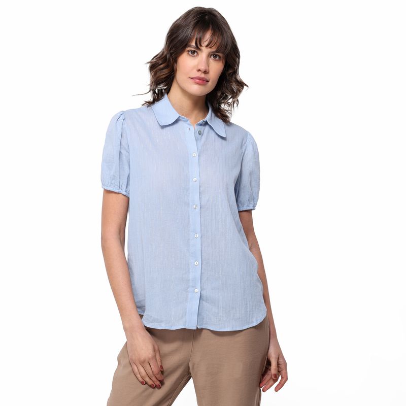 UNIVERSITY CLUB - Camisa Mujer de Rayas Manga corta globo de Algodón University Club