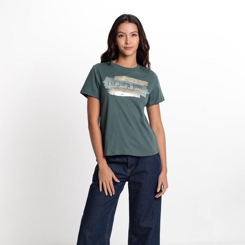 UNIVERSITY CLUB - Camisa Mujer con Estampado Manga corta de Algodón University Club