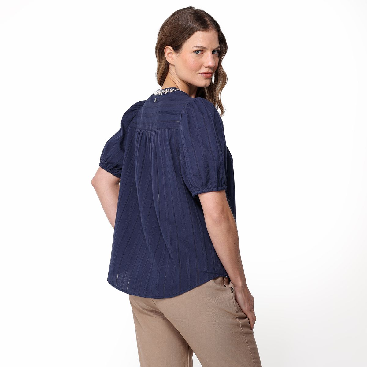 NEWPORT - Blusa Mujer Con Bordado Manga corta de Algodón Newport
