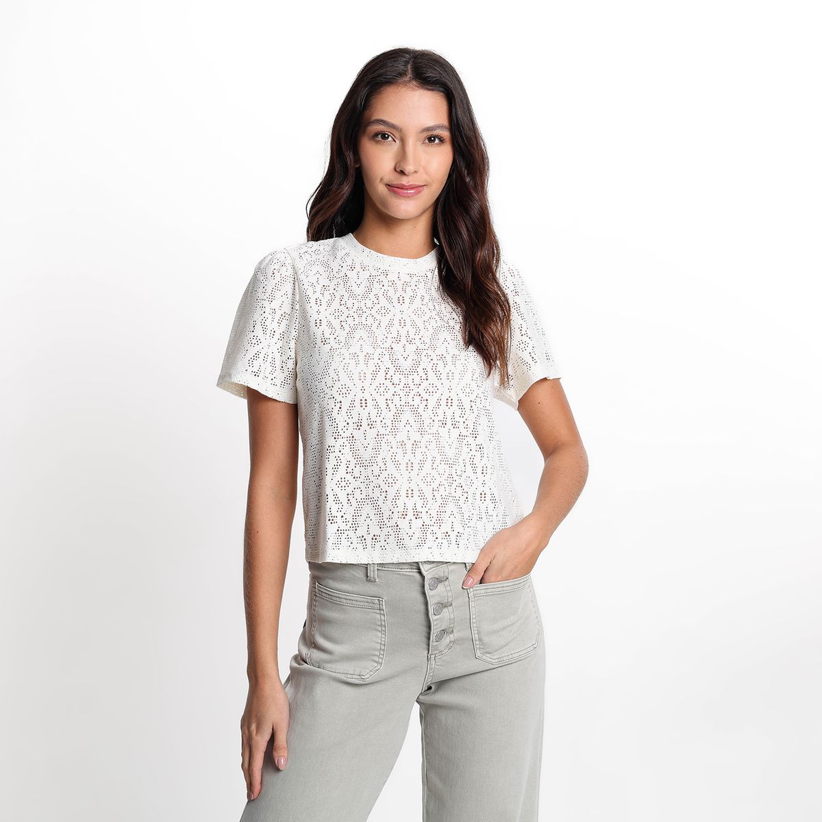 UNIVERSITY CLUB - Saco Mujer con Encaje Manga corta de Algodón University Club