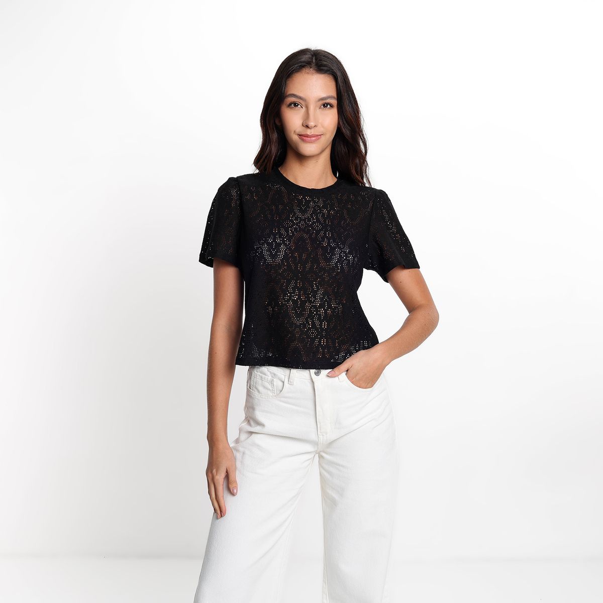 UNIVERSITY CLUB - Saco Mujer con Encaje Manga corta de Algodón University Club