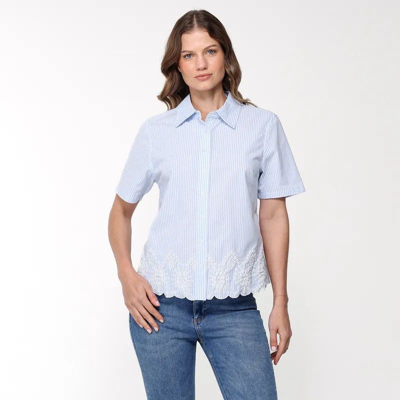 NEWPORT - Camisa Mujer con Bordado Manga corta de Algodón Newport