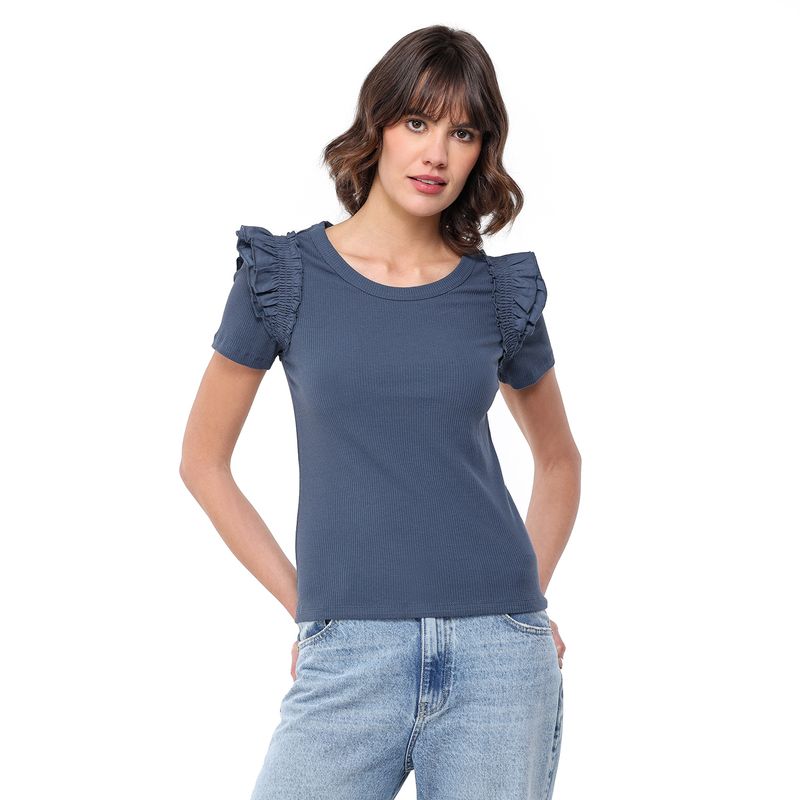 BASEMENT - Camiseta Mujer Con Boleros Manga corta de Algodón Basement