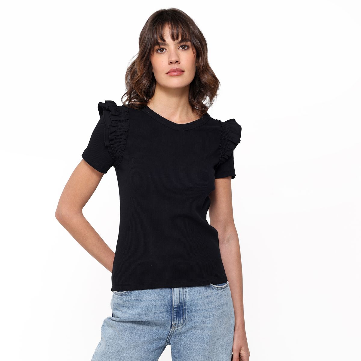 BASEMENT - Camiseta Mujer Con Boleros Manga corta de Algodón Basement