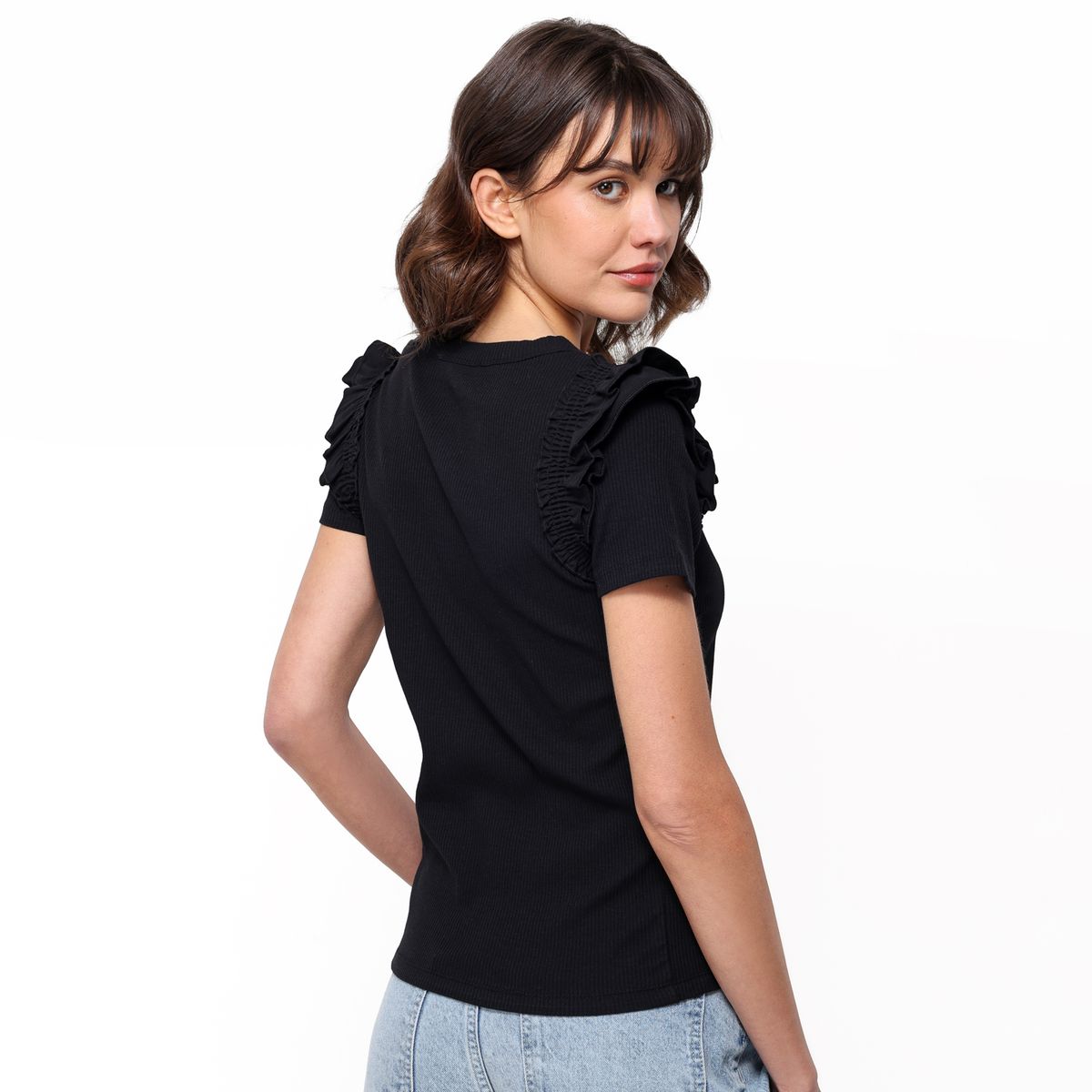 BASEMENT - Camiseta Mujer Con Boleros Manga corta de Algodón Basement