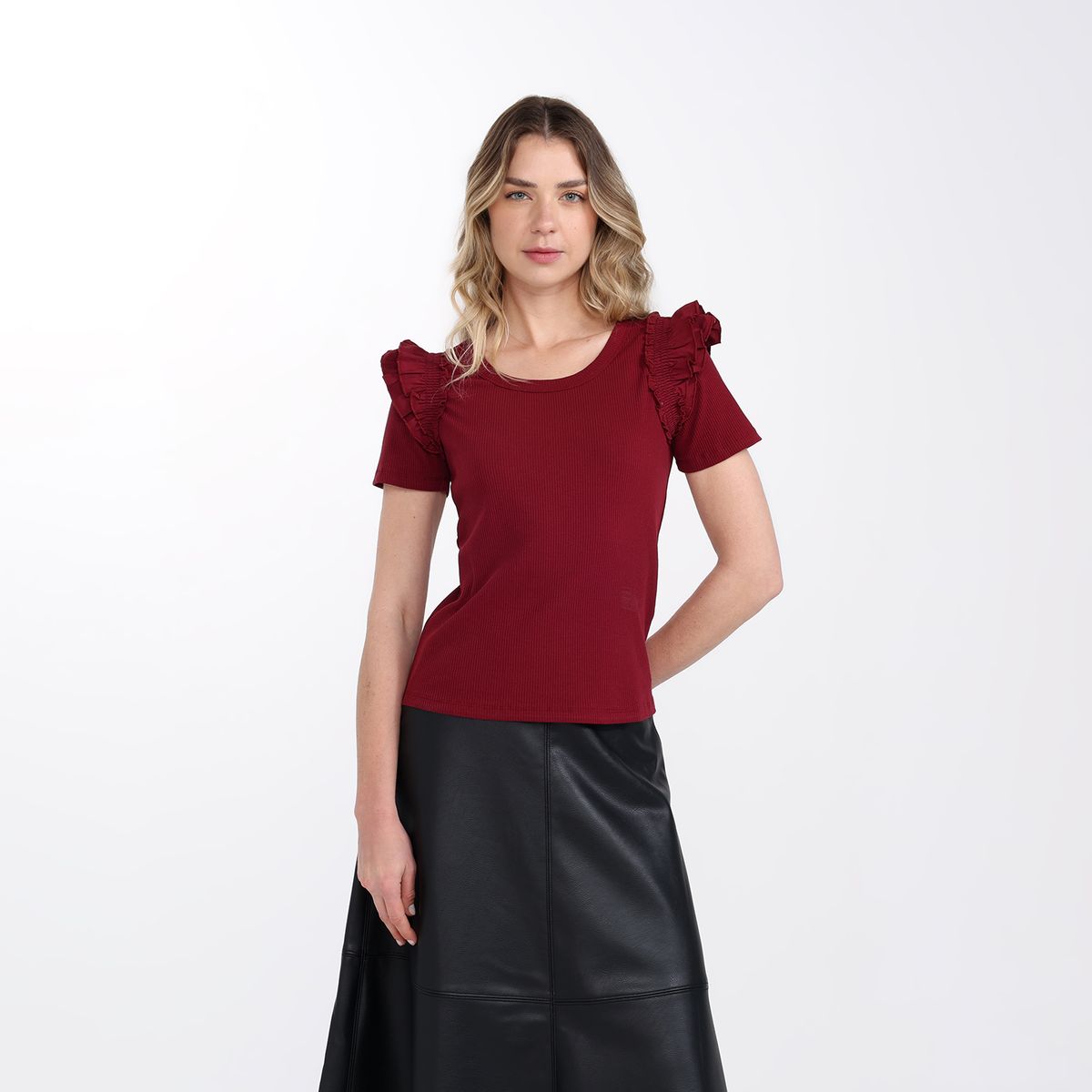 BASEMENT - Camiseta Mujer Con Boleros Manga corta de Algodón Basement