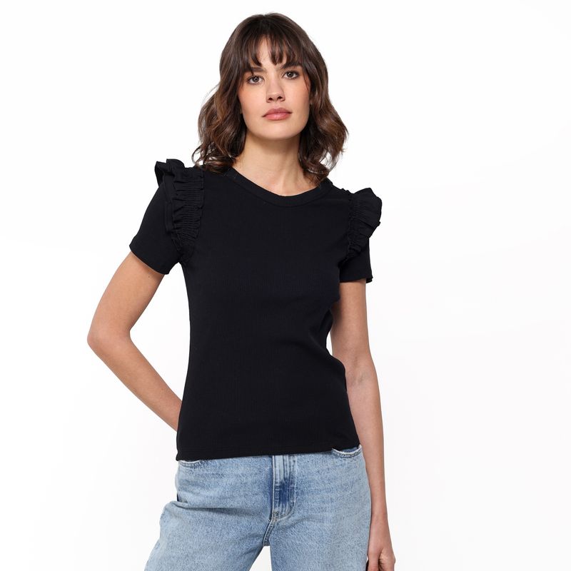 BASEMENT - Camiseta Mujer Con Boleros Manga corta de Algodón Basement