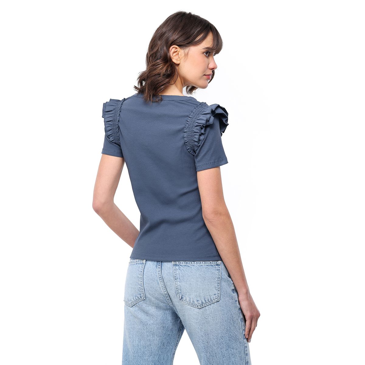 BASEMENT - Camiseta Mujer Con Boleros Manga corta de Algodón Basement