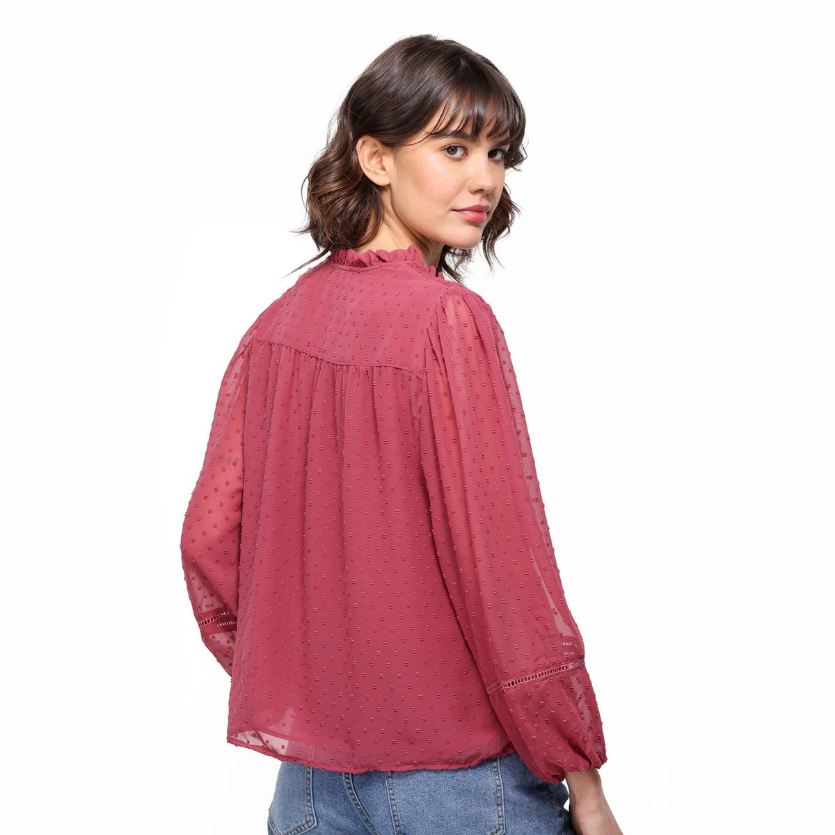 UNIVERSITY CLUB - Blusa Mujer con Bordado Manga larga globo University Club