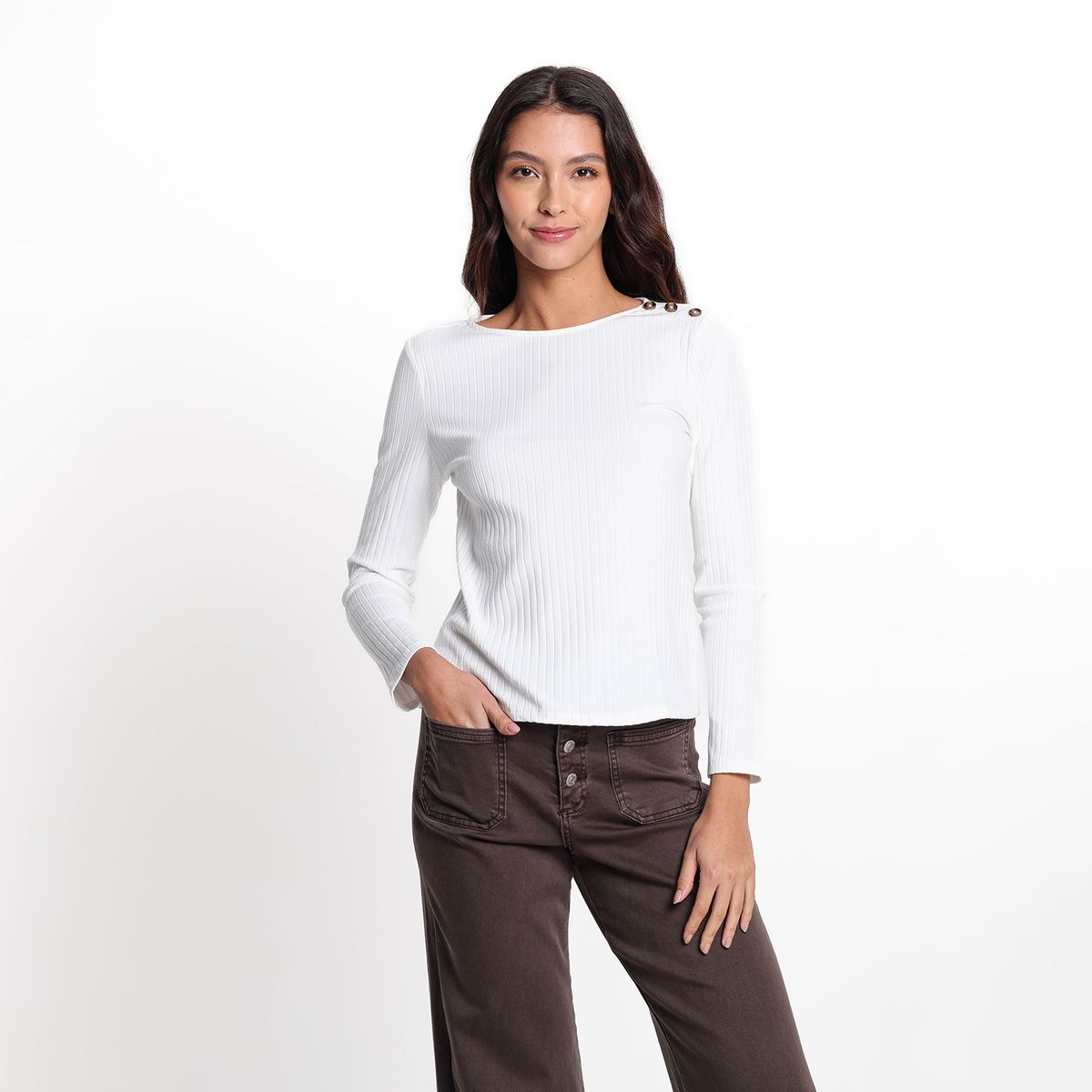 UNIVERSITY CLUB - Camisa Mujer de Rayas Manga larga de Algodón University Club