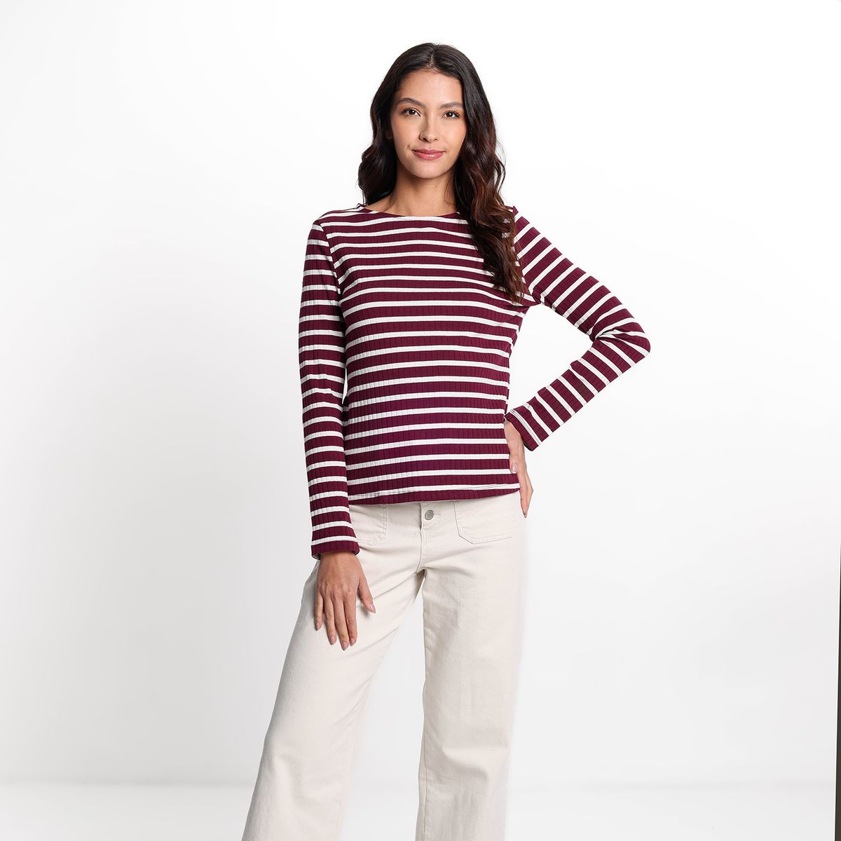 UNIVERSITY CLUB - Camisa Mujer de Rayas Manga larga de Algodón University Club