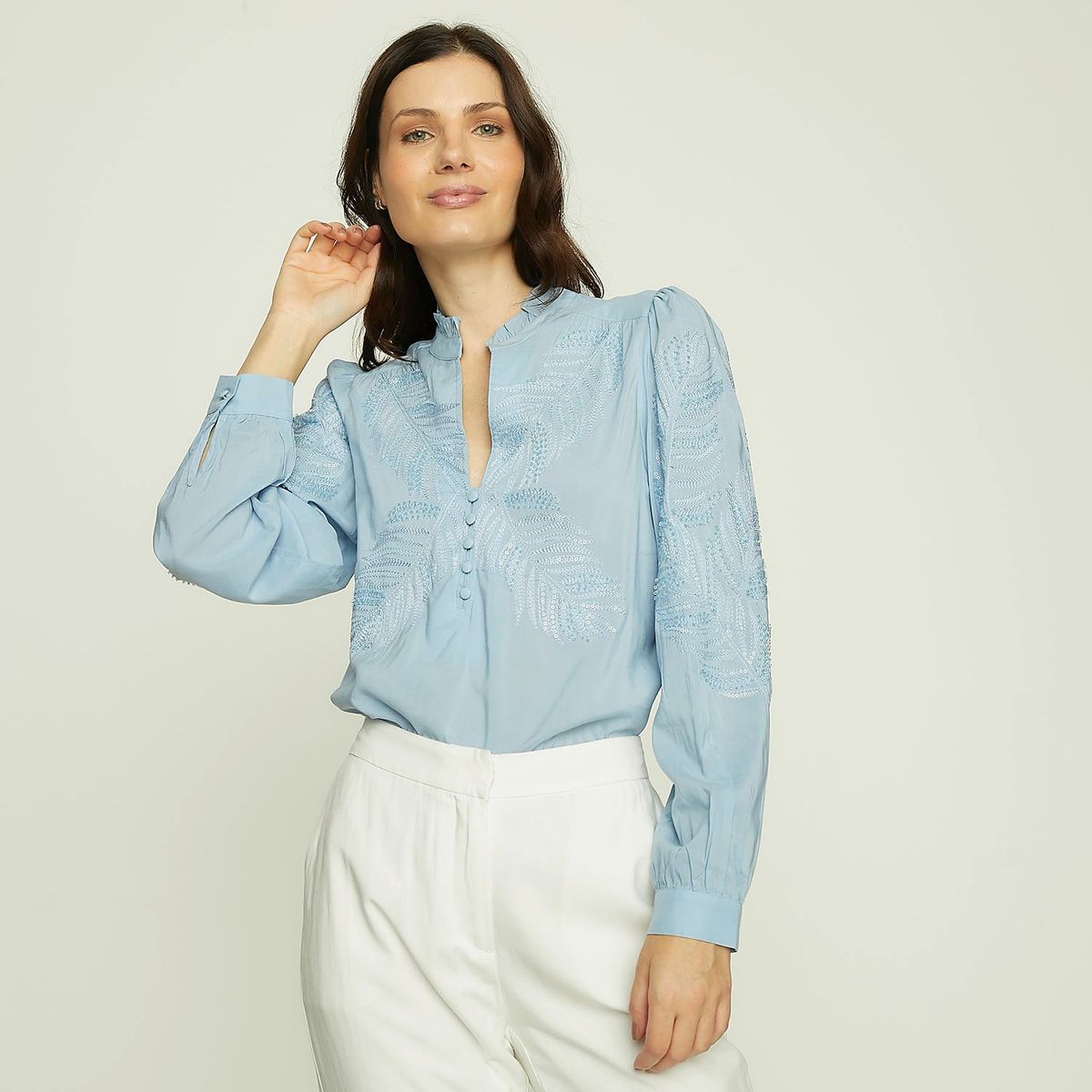 APOLOGY - Blusa Mujer con Bordado Manga larga de Algodón Apology