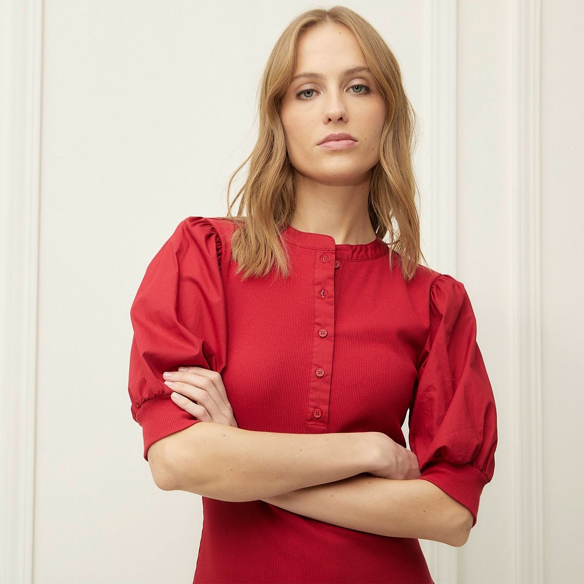 BASEMENT - Blusa Mujer Manga corta globo de Algodón Basement