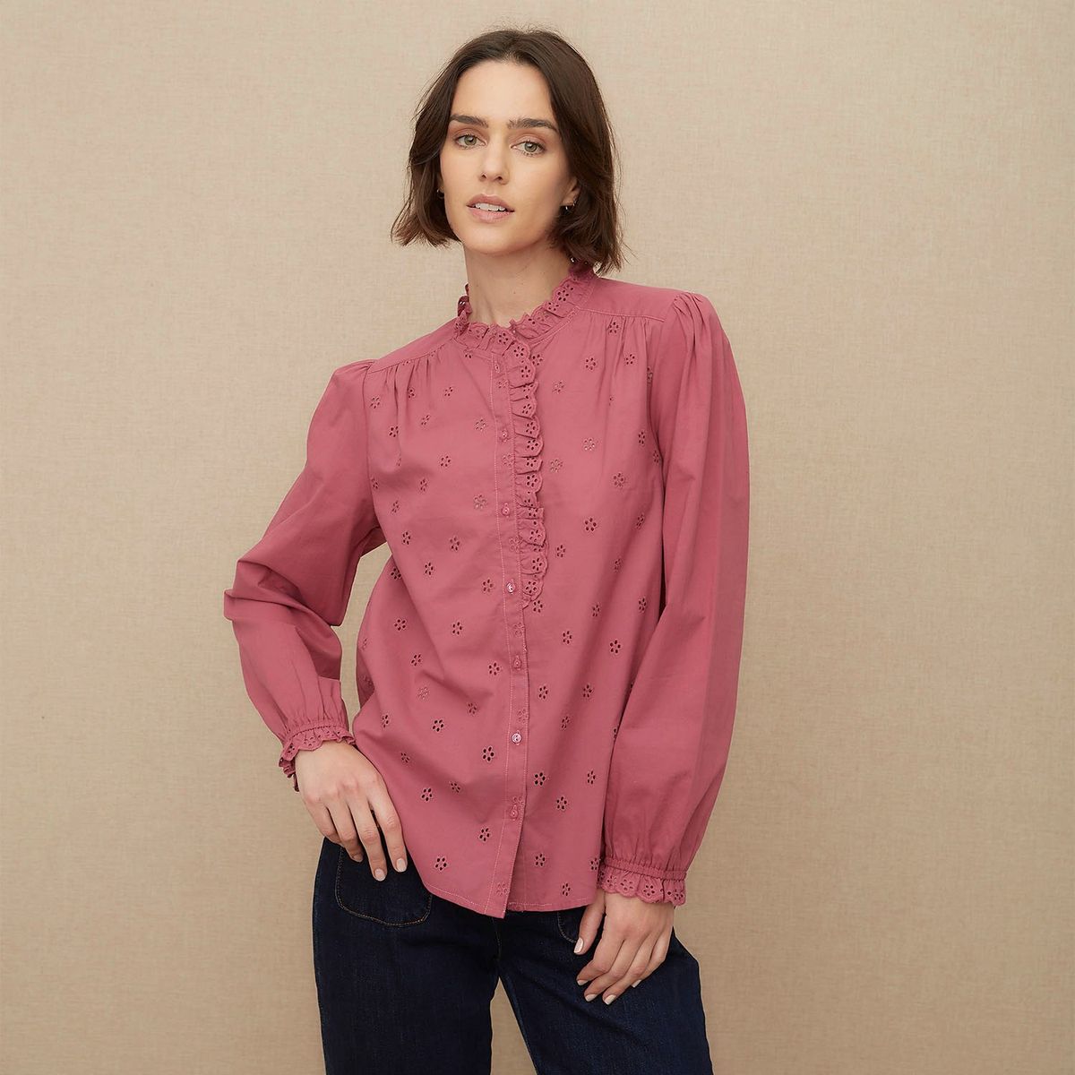 UNIVERSITY CLUB - Blusa Mujer con Bordado Manga larga globo de Algodón University Club