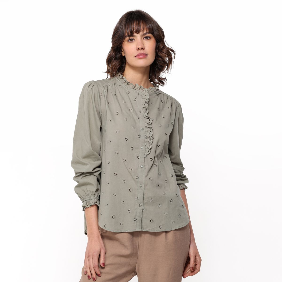 UNIVERSITY CLUB - Blusa Mujer con Bordado Manga larga globo de Algodón University Club