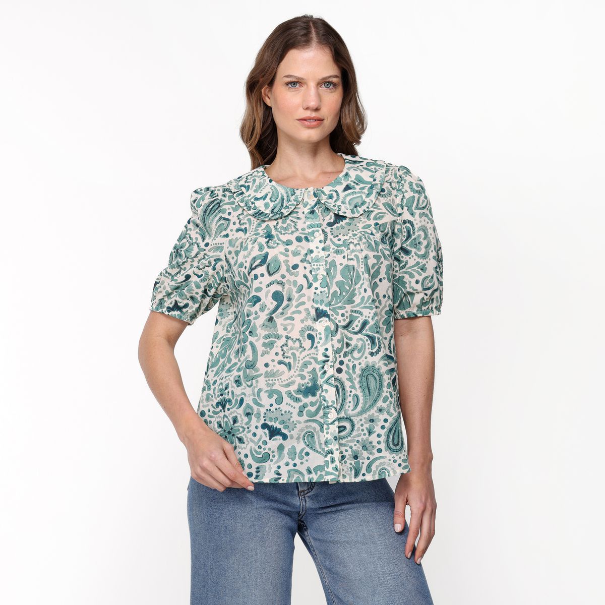 NEWPORT - Blusa Mujer Manga corta globo de Algodón Newport