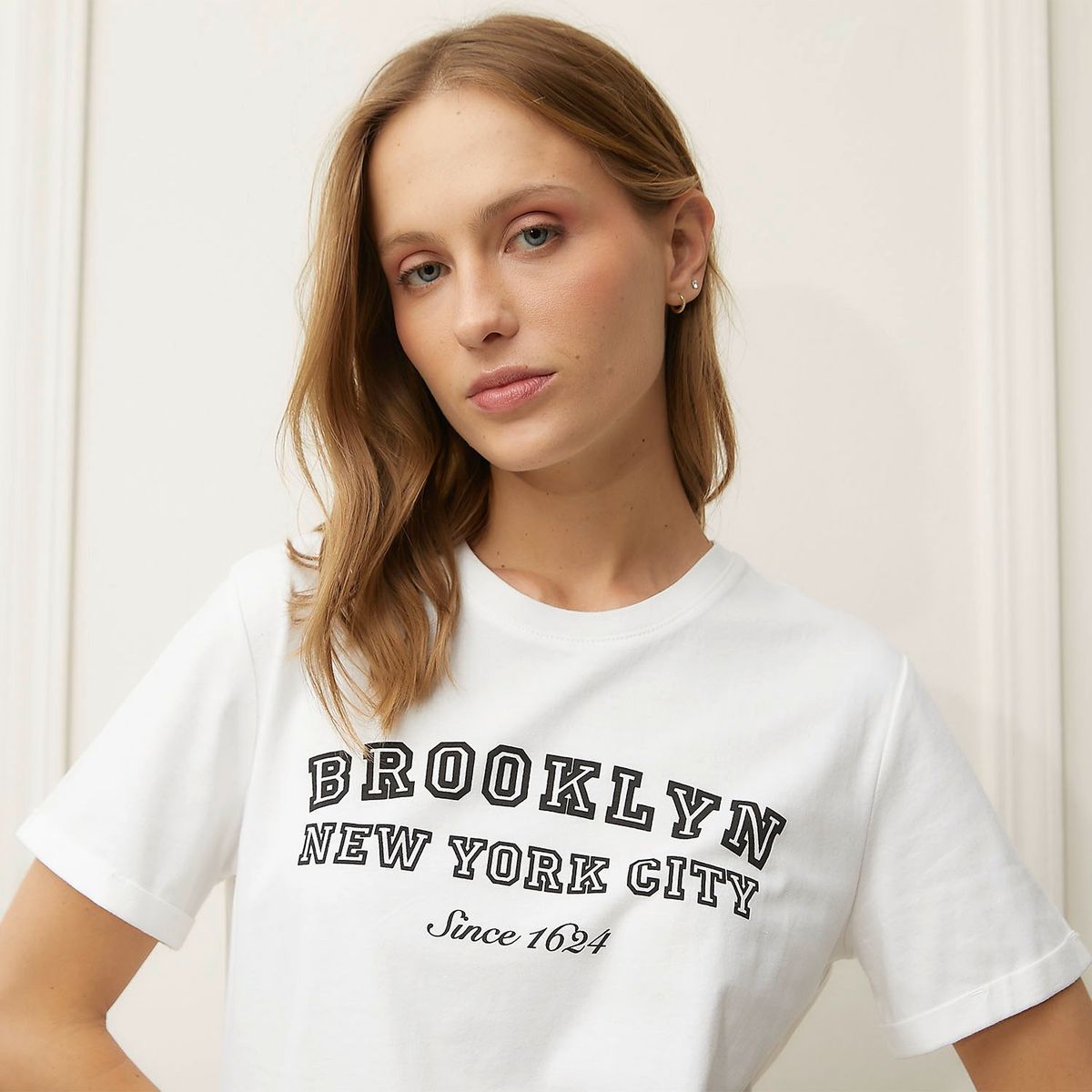 BASEMENT - Camiseta Mujer con Estampado Manga corta de Algodón Basement