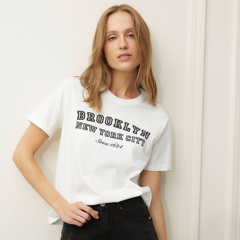 BASEMENT - Camiseta Mujer con Estampado Manga corta de Algodón Basement