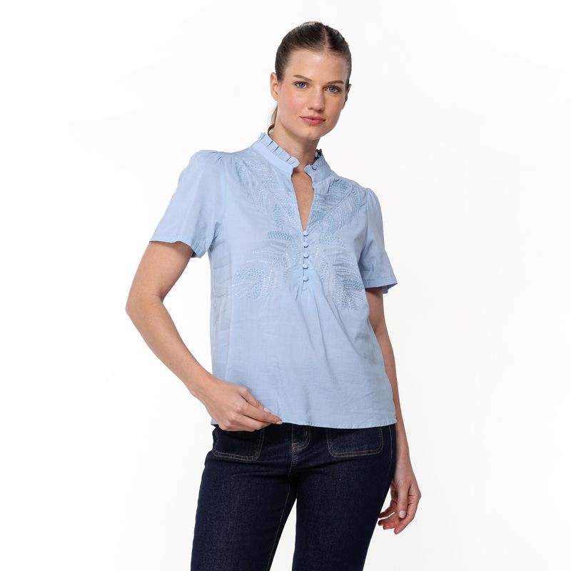 APOLOGY - Blusa Mujer Con Bordado Manga corta de Algodón Apology