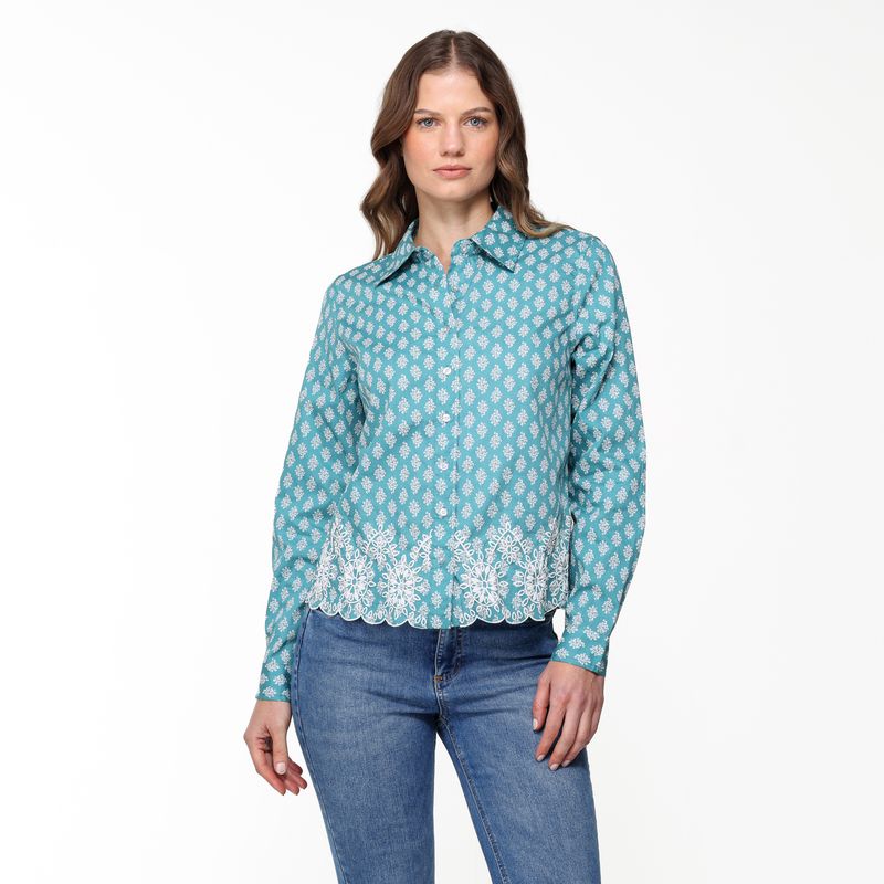 NEWPORT - Camisa Mujer con Bordado Manga larga de Algodón Newport