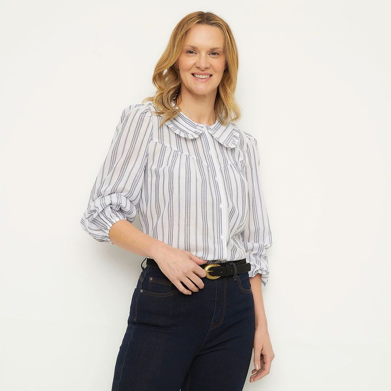 NEWPORT - Blusa Mujer con Estampado Manga larga globo de Algodón Newport