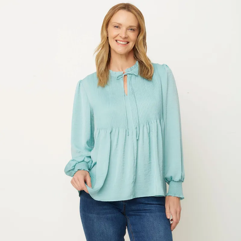 NEWPORT - Blusa Mujer Anudada Manga larga globo Newport