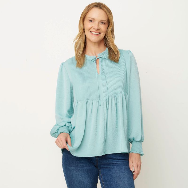NEWPORT - Blusa Mujer Anudada Manga larga globo Newport