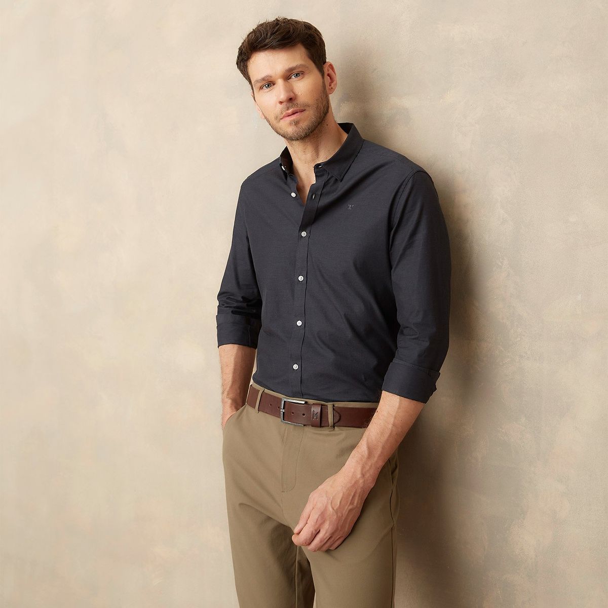 WOLF & HANK - Camisa Hombre Manga larga Slim de Algodón Wolf & Hank