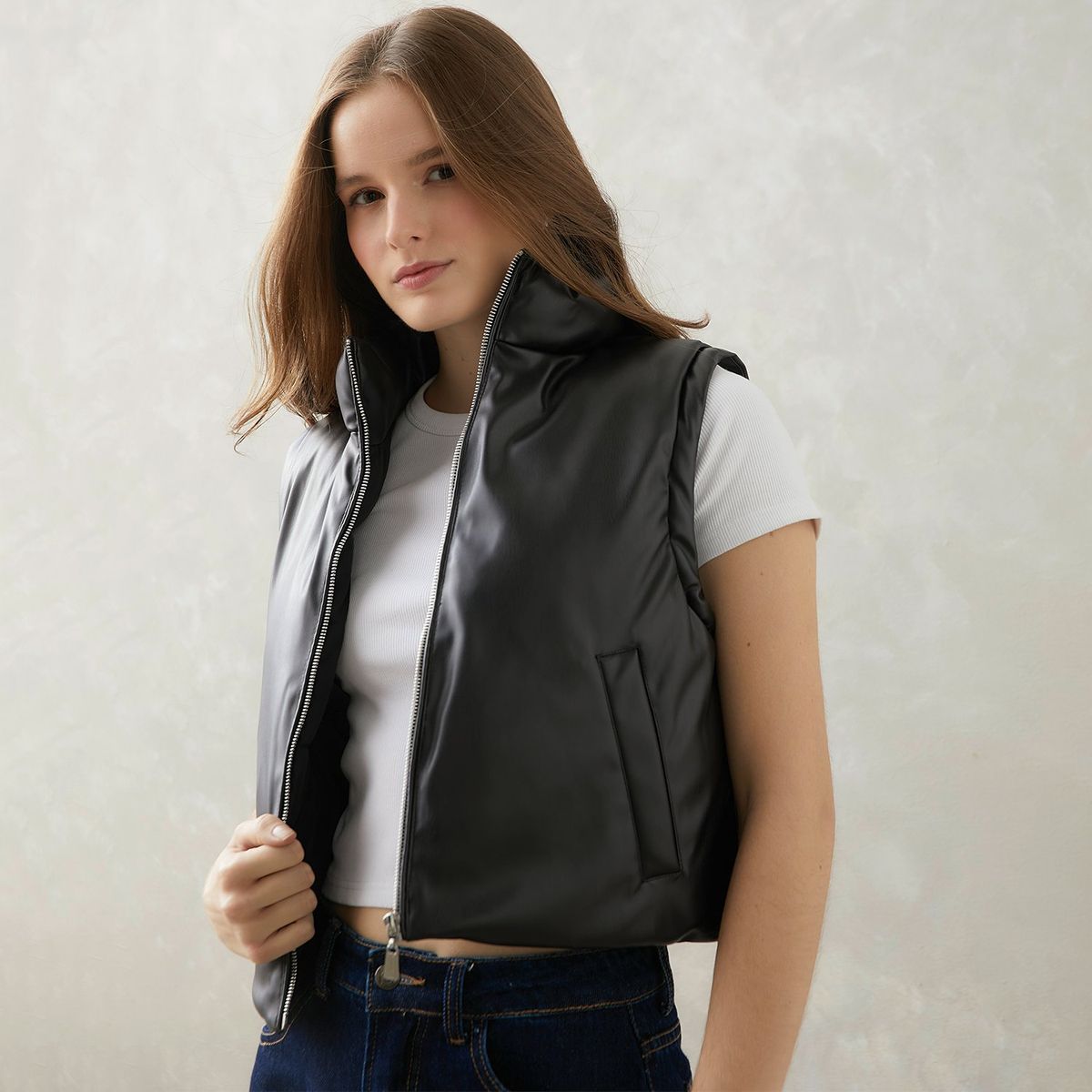 SYBILLA - Chaleco Mujer Efecto cuero Sybilla 