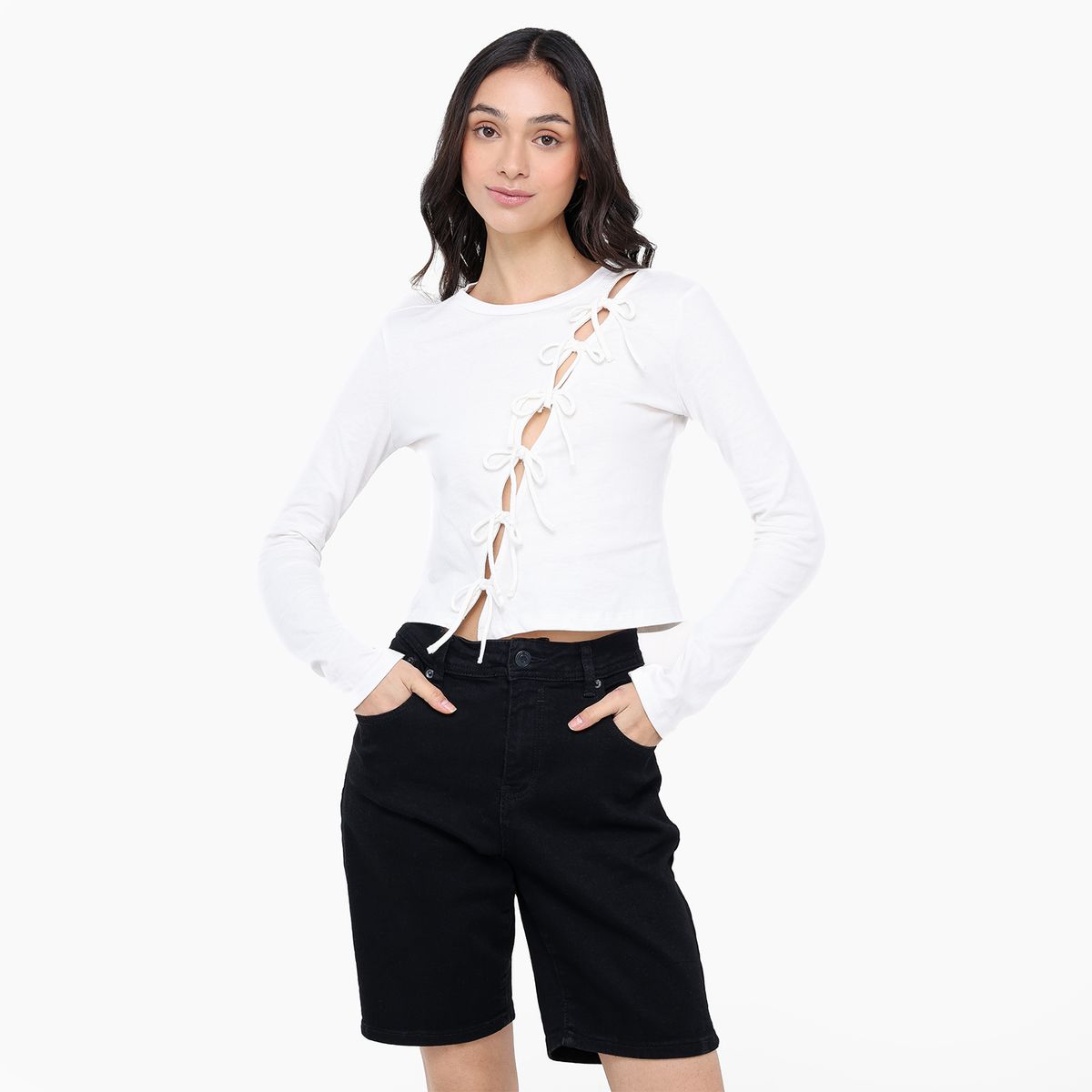 SYBILLA - Camiseta Mujer Anudada Manga corta de Algodón Sybilla