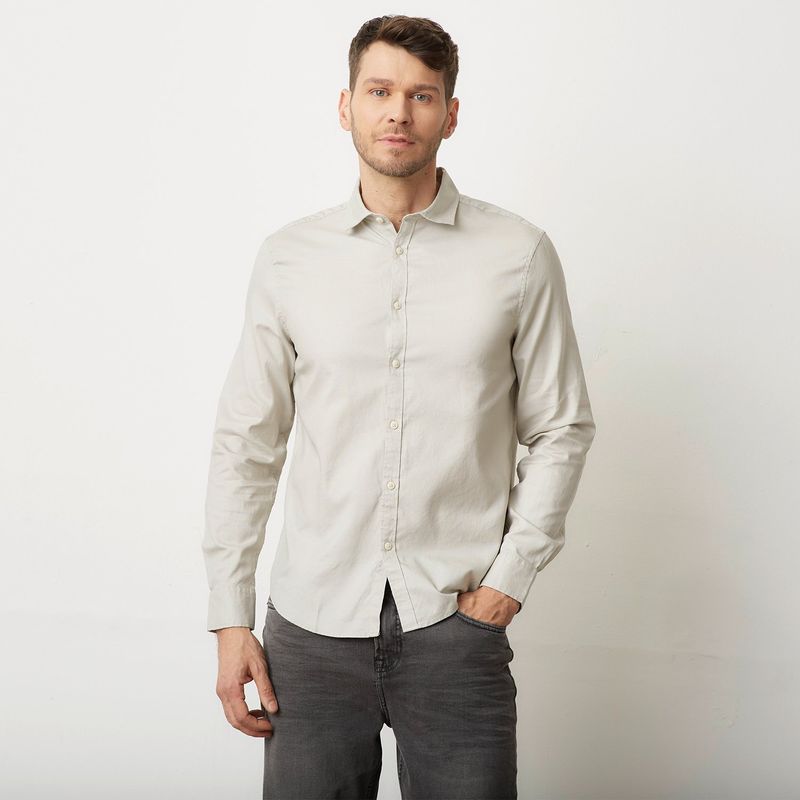 BASEMENT - Camisa Hombre Manga larga Slim Basement