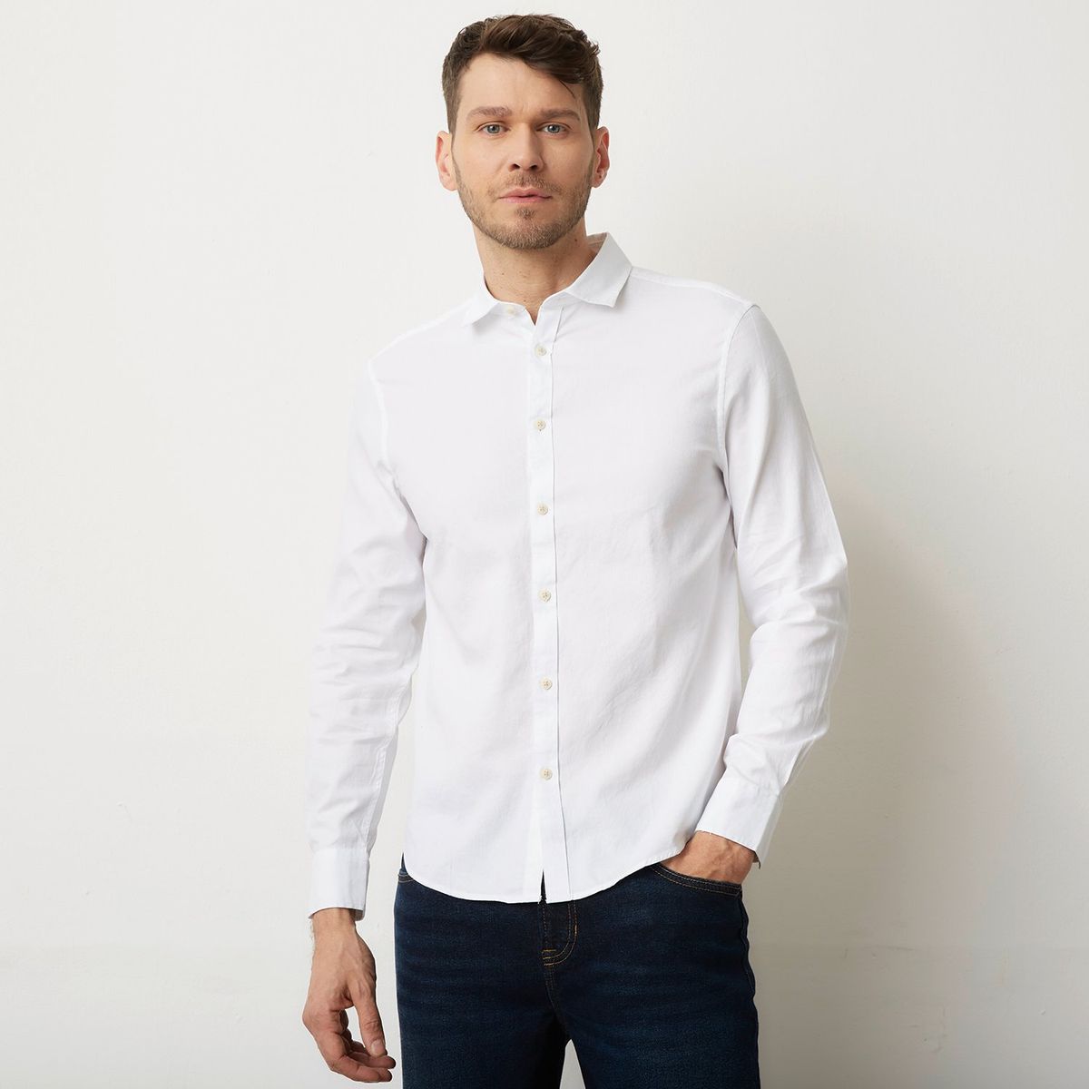 BASEMENT - Camisa Hombre Manga larga Slim Basement