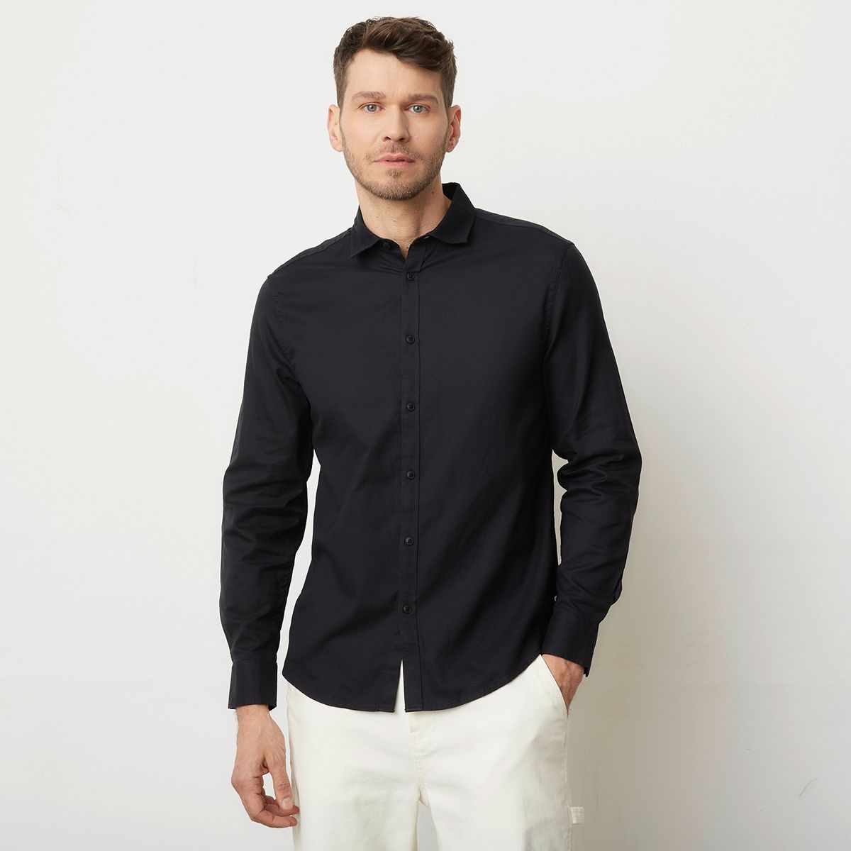 BASEMENT - Camisa Hombre Manga larga Slim Basement