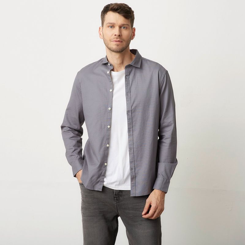 BASEMENT - Camisa Hombre Manga larga Slim Basement