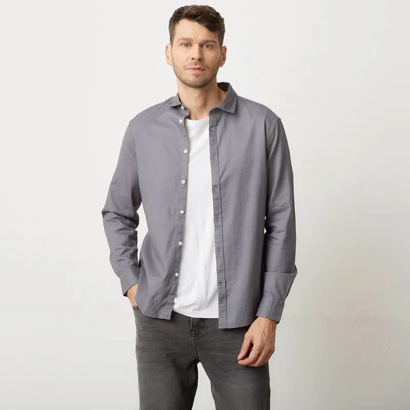 BASEMENT - Camisa Hombre Manga larga Slim Basement