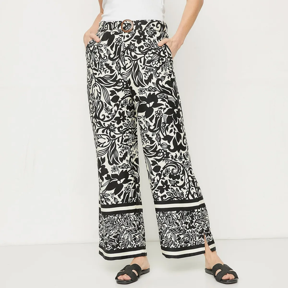 NEWPORT - Pantalón Palazzo Mujer Tiro alto con Estampado Newport