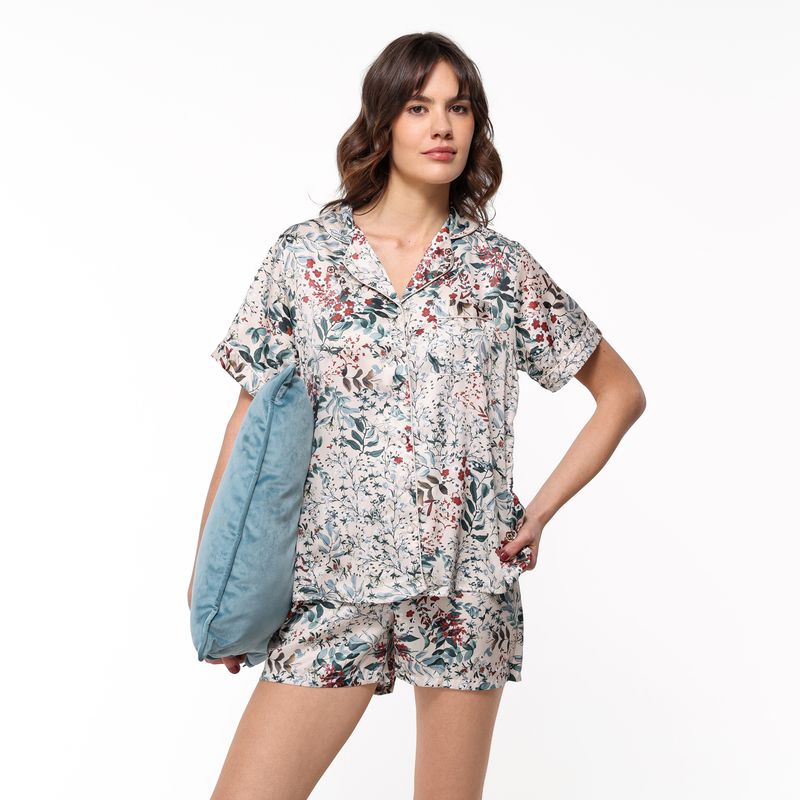 BLU - Pijama completa con Short Mujer Corto Manga corta Blu
