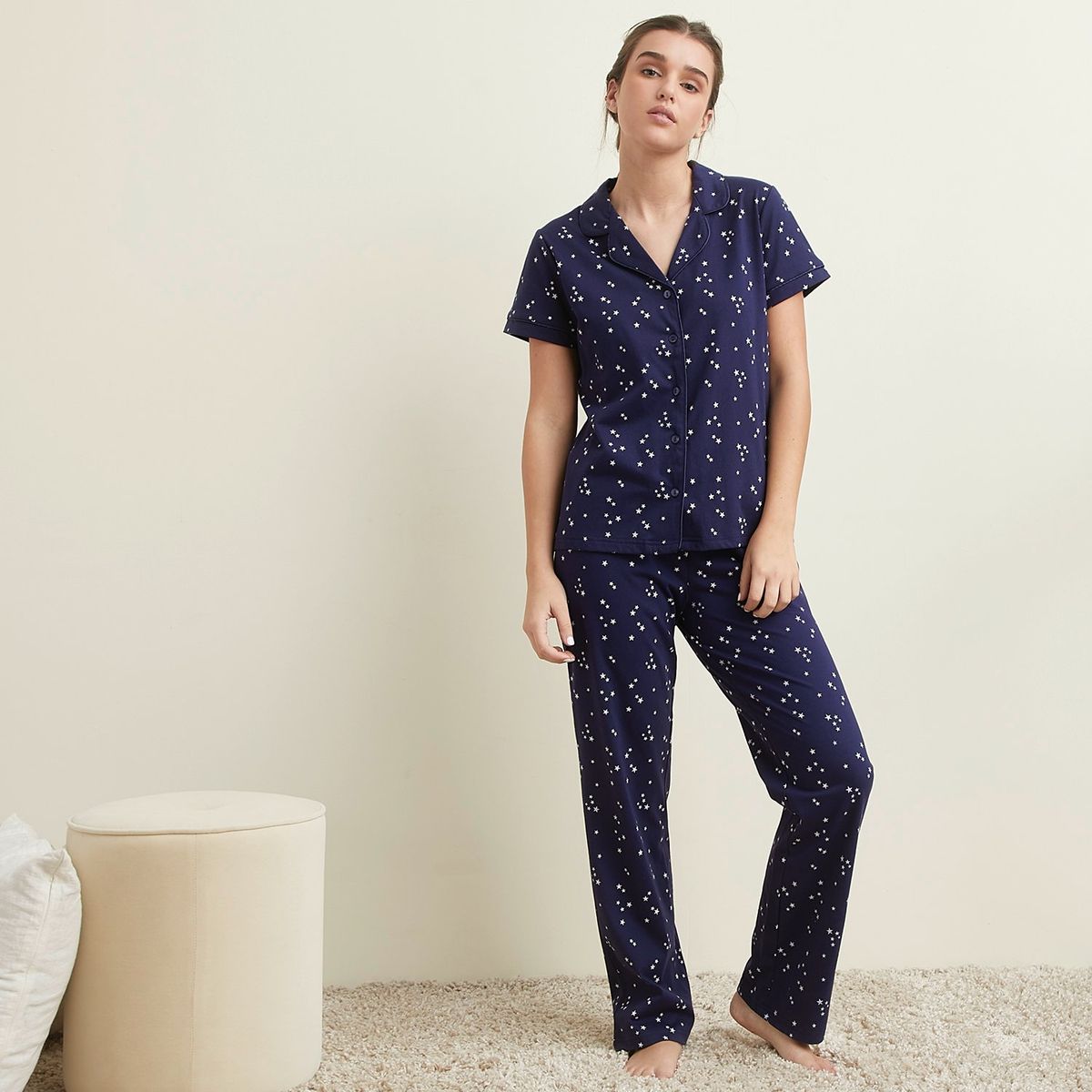 SYBILLA - Pijama completa con pantalón Mujer Largo Manga corta de Algodón Sybilla