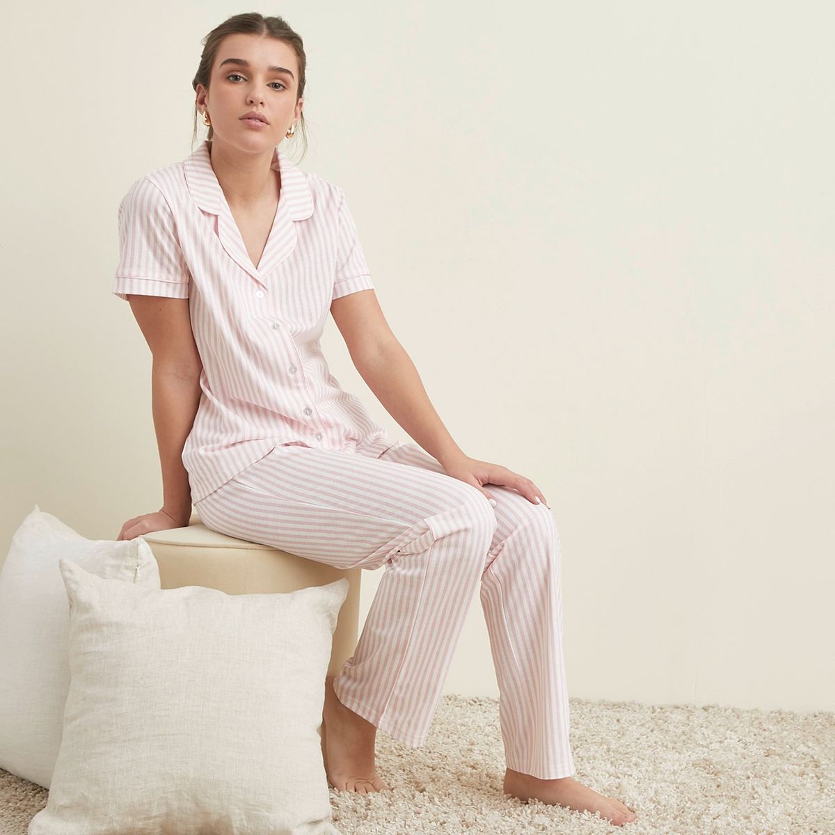 SYBILLA - Pijama completa con pantalón Mujer Largo Manga corta de Algodón Sybilla