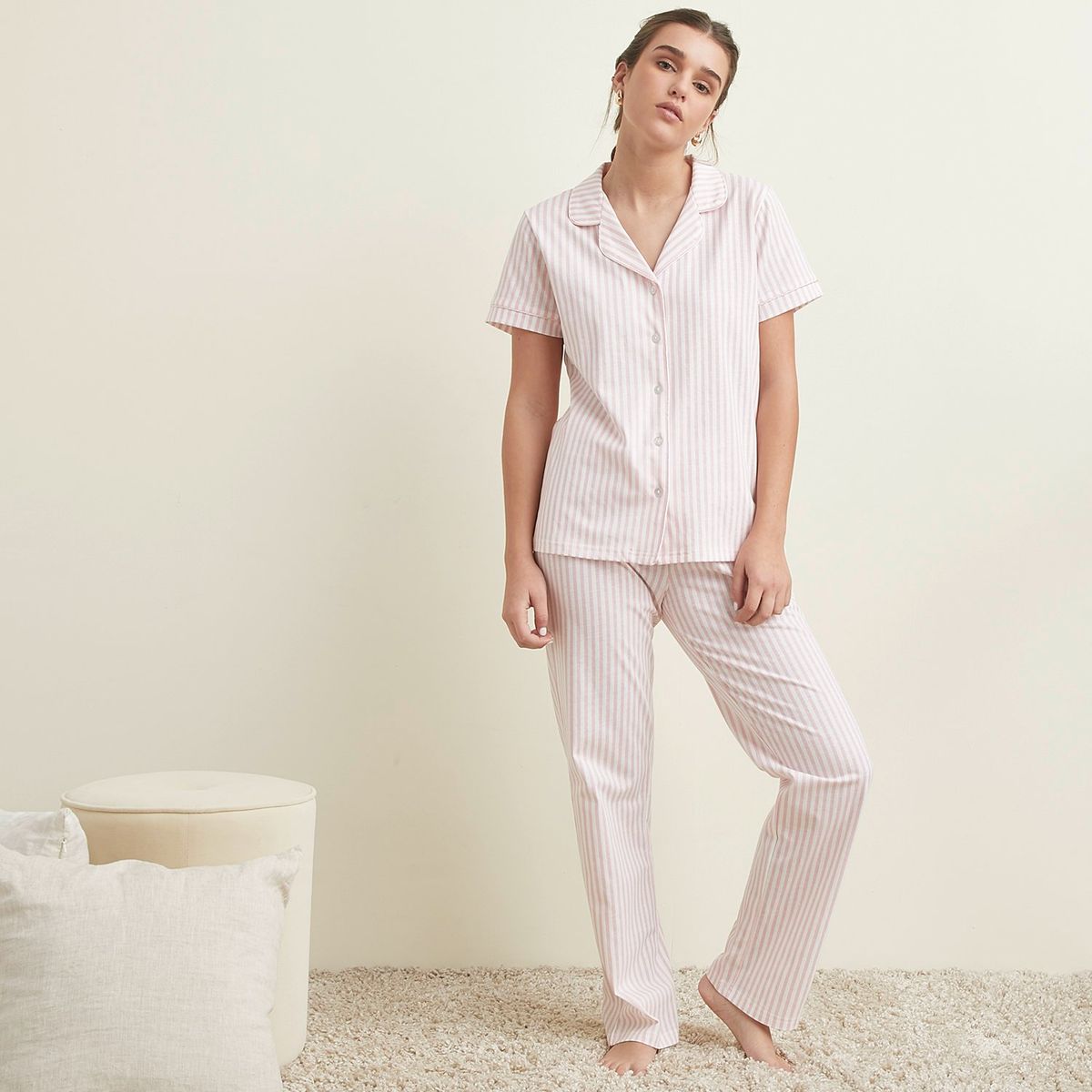 SYBILLA - Pijama completa con pantalón Mujer Largo Manga corta de Algodón Sybilla