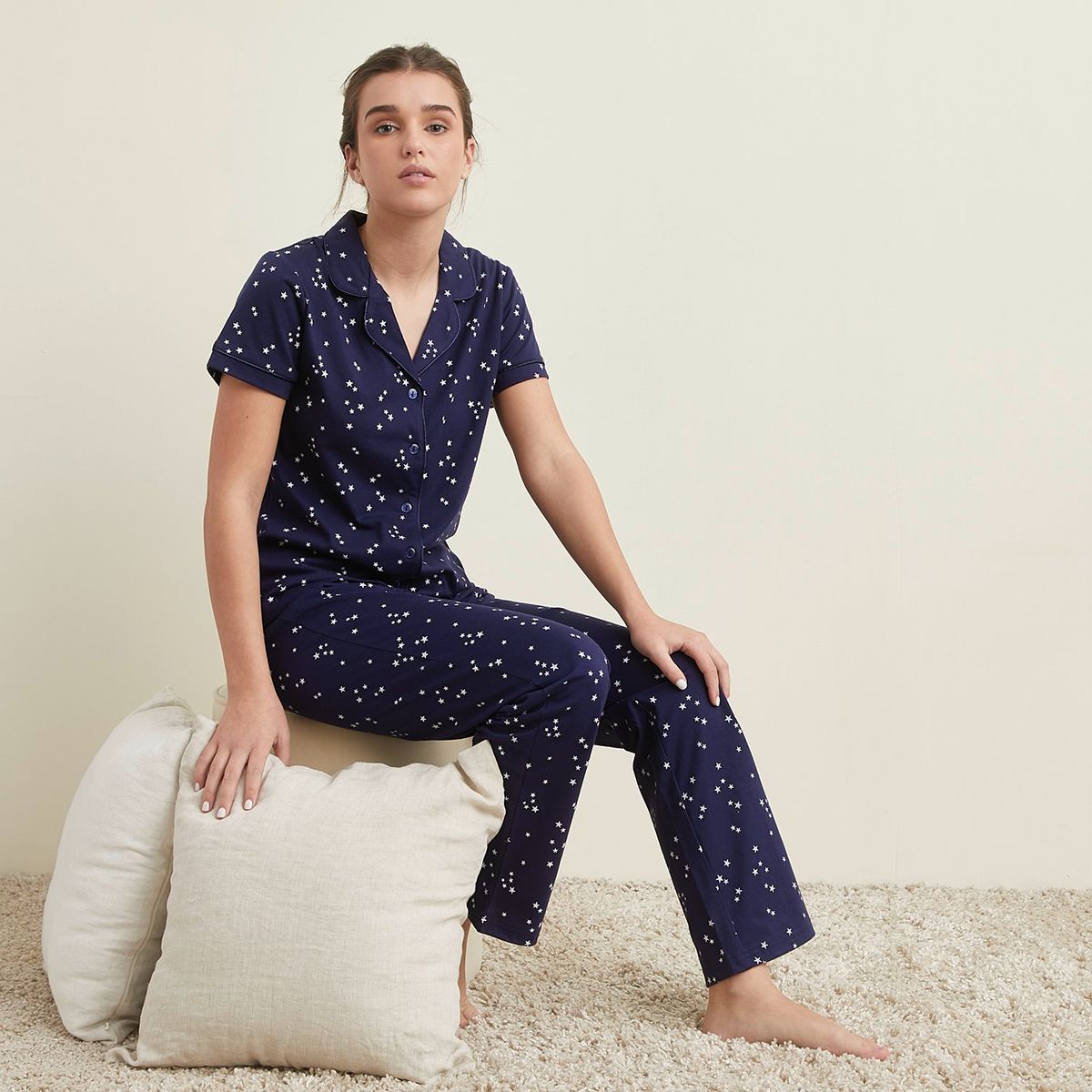 SYBILLA - Pijama completa con pantalón Mujer Largo Manga corta de Algodón Sybilla