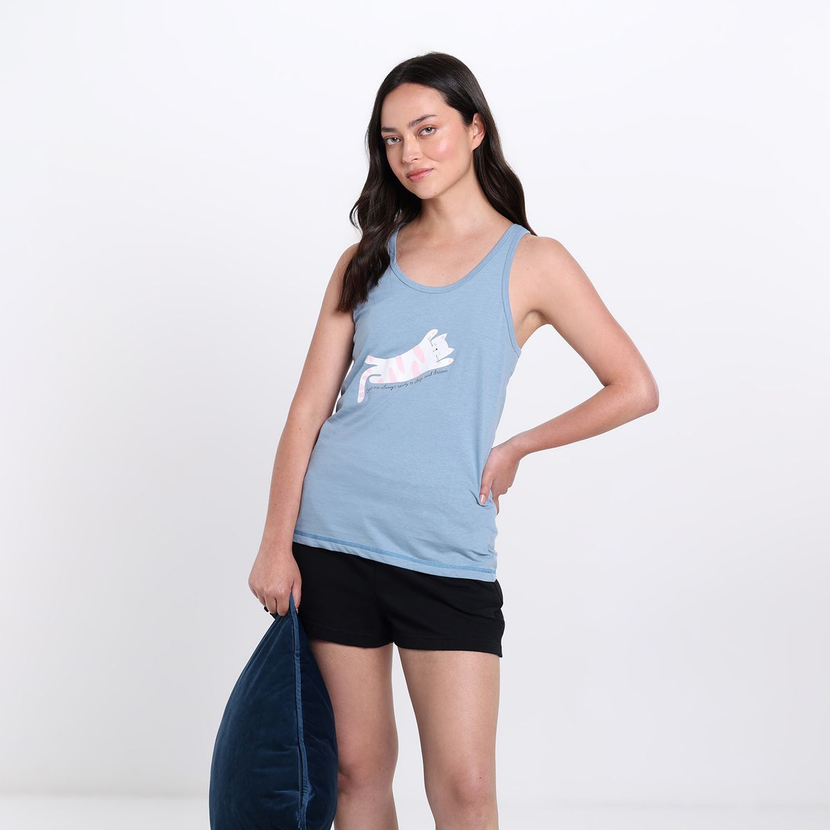 SYBILLA - Camiseta de pijama Mujer Corto Sin mangas de Algodón Sybilla