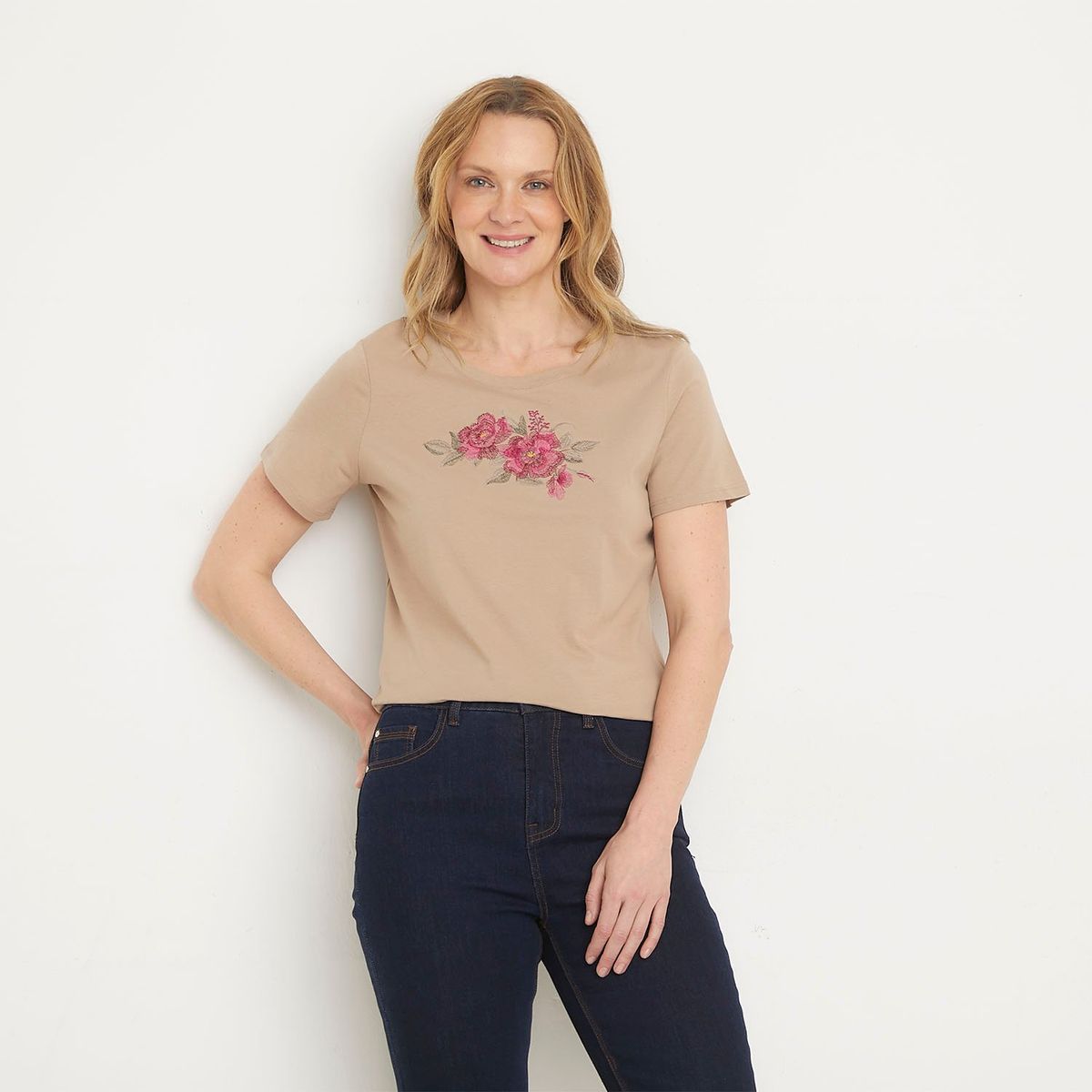 NEWPORT - Camiseta Mujer con Bordado Manga corta de Algodón Newport