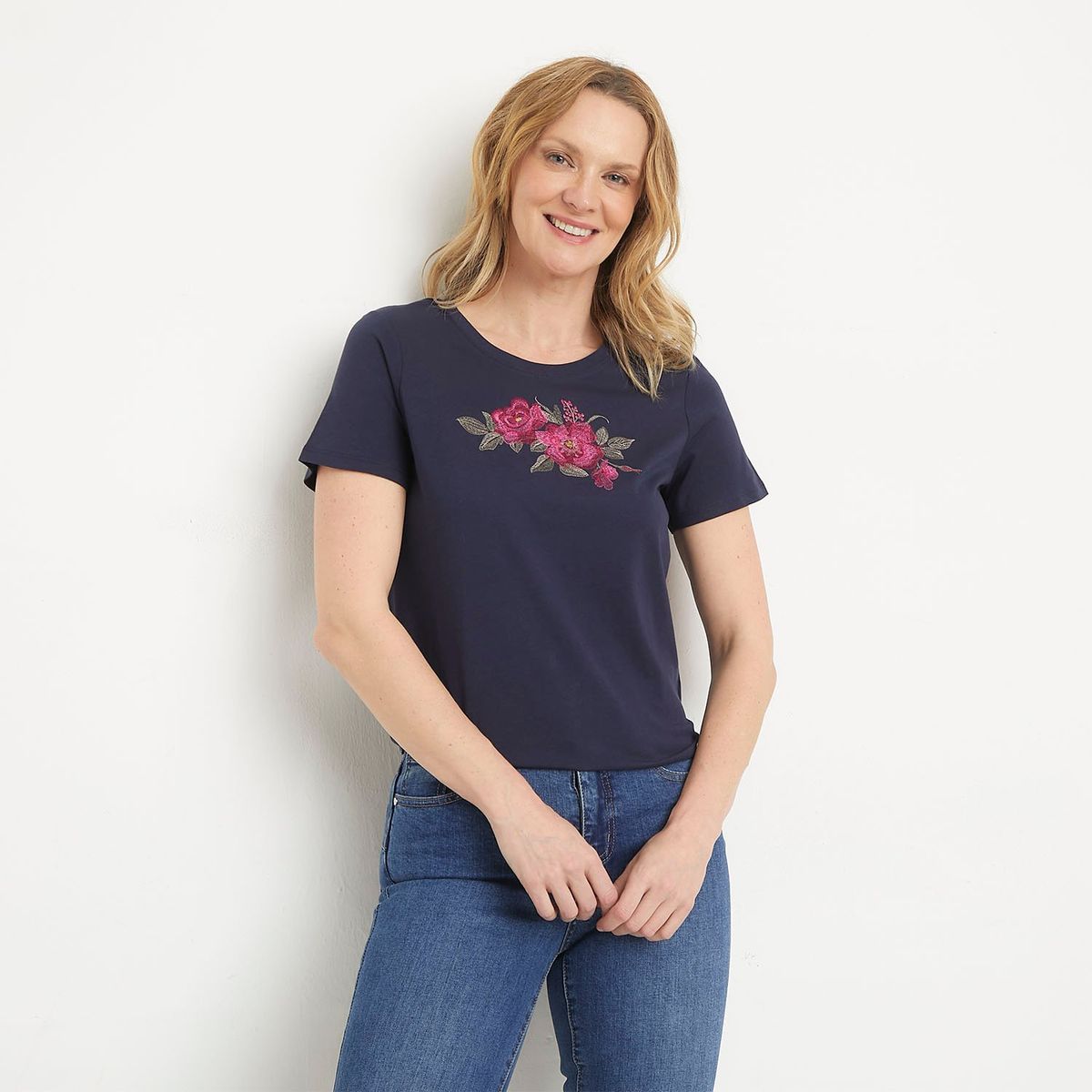 NEWPORT - Camiseta Mujer con Bordado Manga corta de Algodón Newport