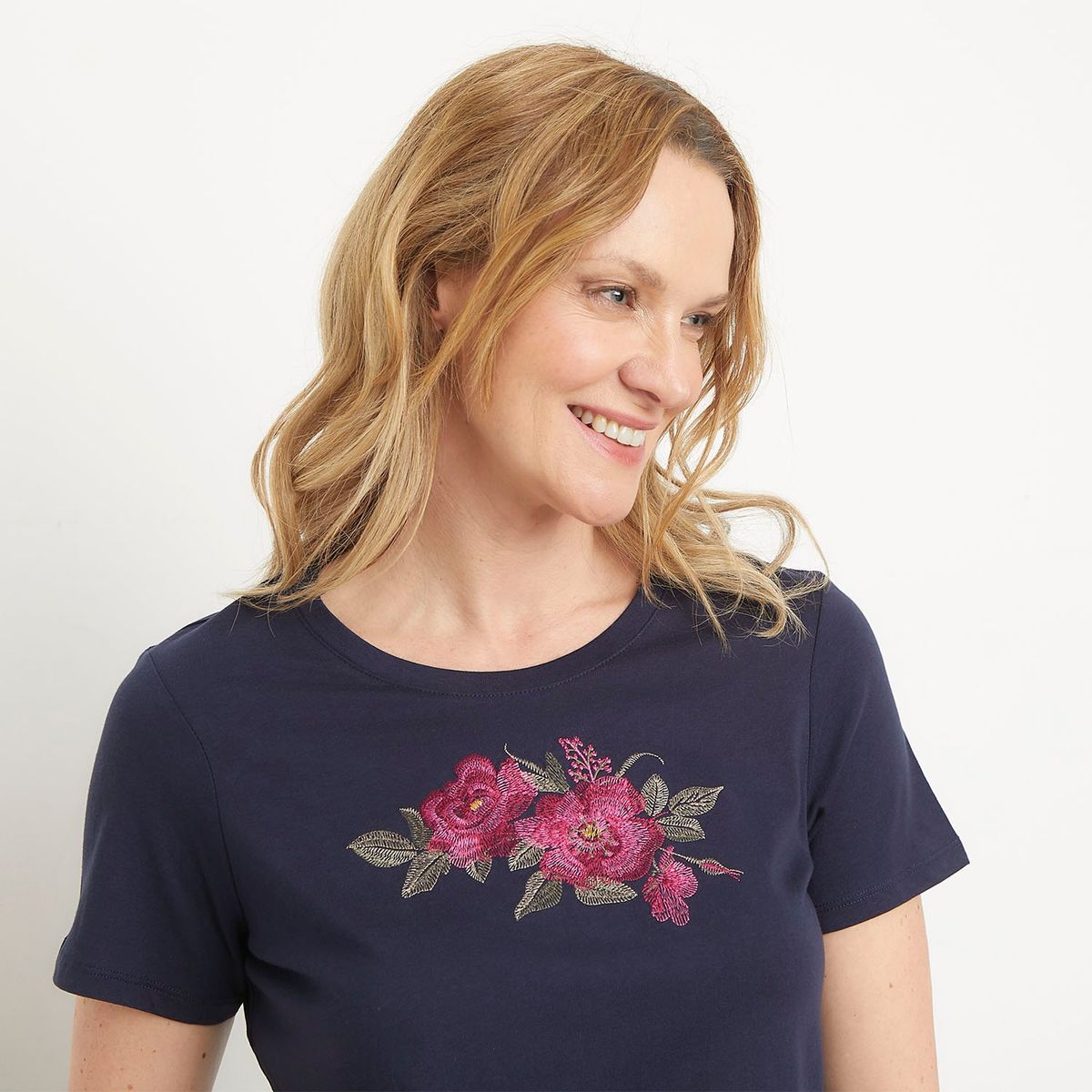 NEWPORT - Camiseta Mujer con Bordado Manga corta de Algodón Newport